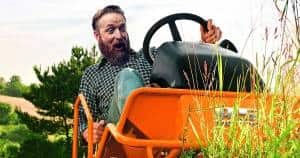 AS-Motor says "Thank you" for contacting us, AS-Motor Sherpa shown mowing high grass, man riding the mower has a lot of fun.