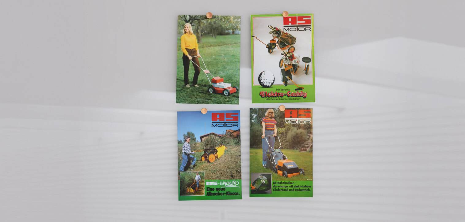 Collage of historical AS-Motor broshures